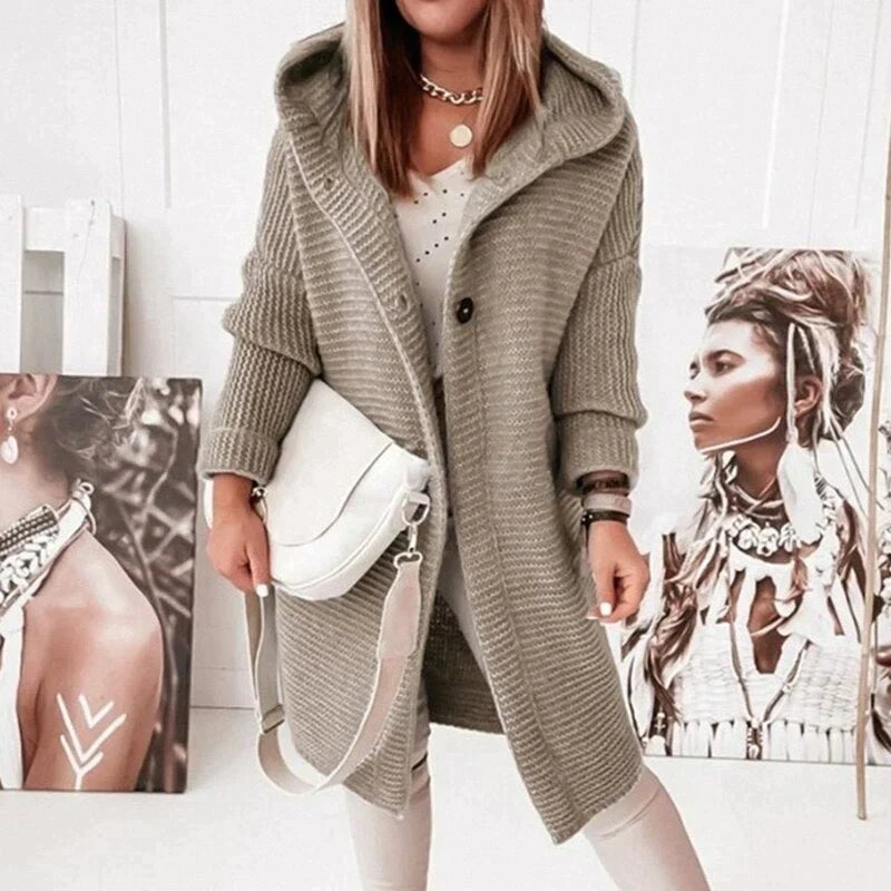 Taupe hooded longline chunky cardigan