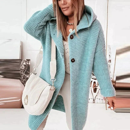Sky blue hooded longline chunky cardigan