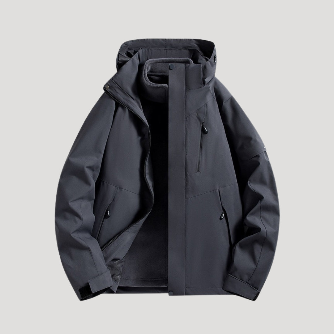 Charcoal black hooded shell jacket with zip pockets