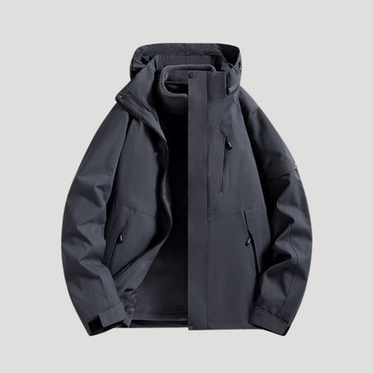 Charcoal black hooded shell jacket with zip pockets