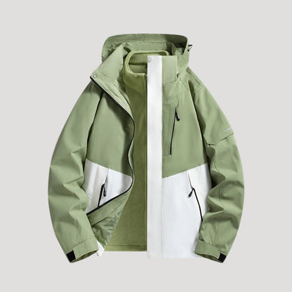 Sage green and white color block hooded shell jacket