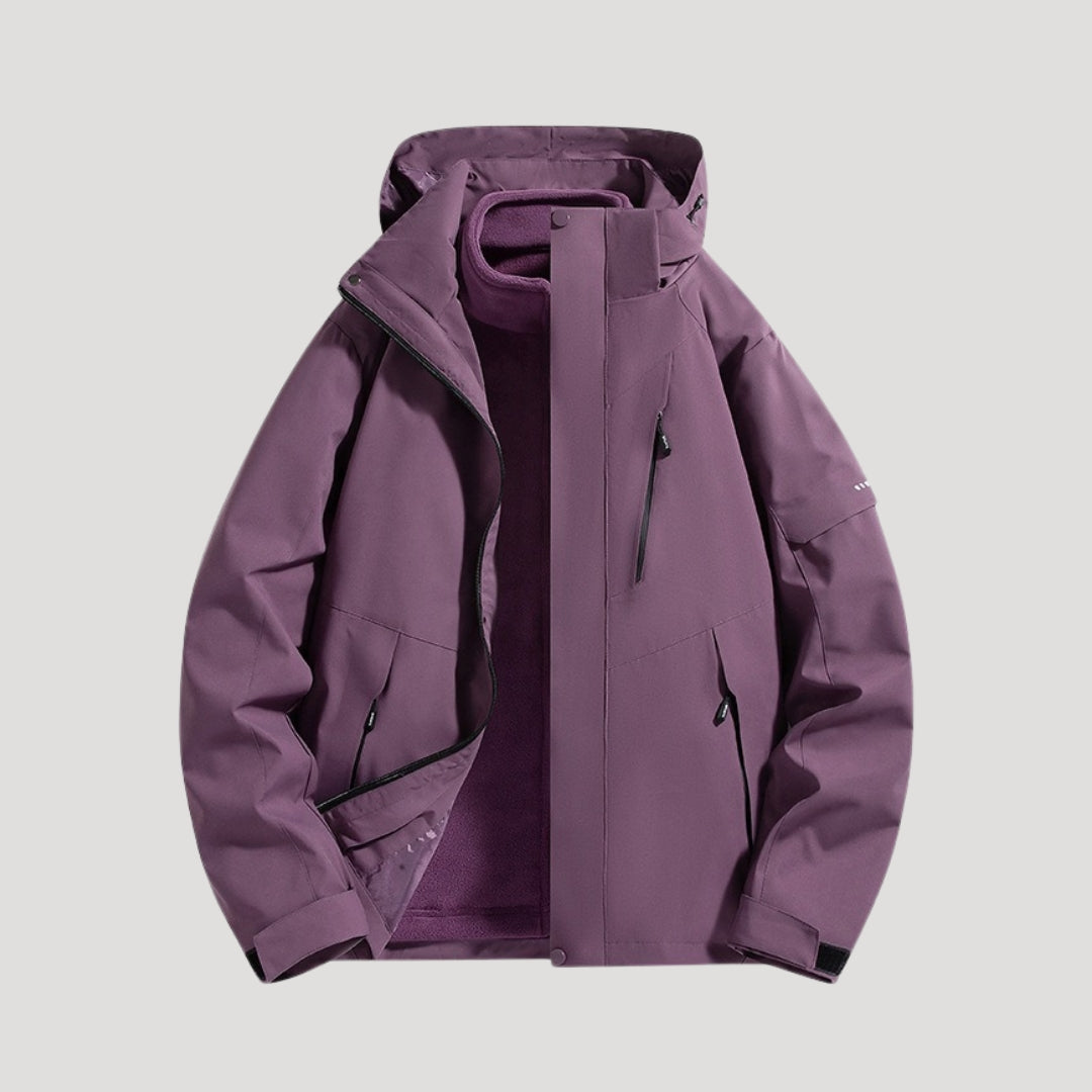 Plum purple hooded shell jacket with zip pockets
