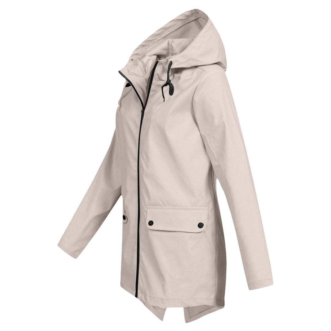 Stone hooded rain parka, side product view