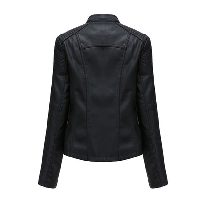 Black moto jacket, back view showing the yoke