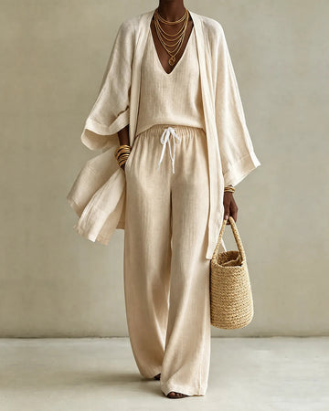 Linen Look Kimono Set