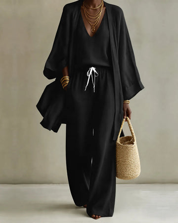 Linen Look Kimono Set