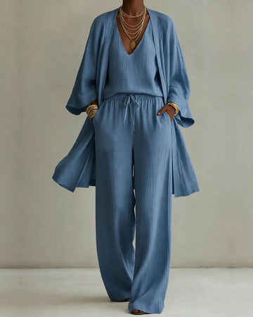Linen Look Kimono Set