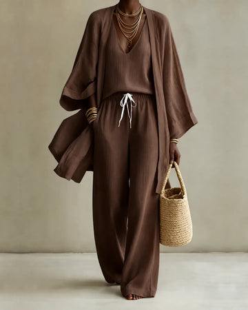 Linen Look Kimono Set