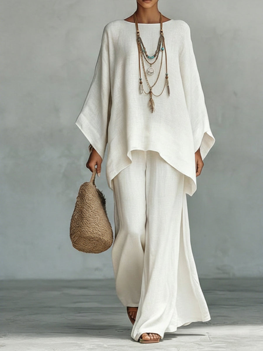 Linen Two Piece Set in Ivory | Valenira
