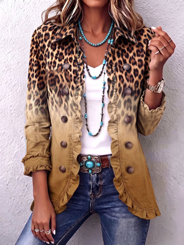 Ombre Leopard Ruffle Blazer