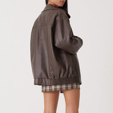 Oversized Leather-Look Bomber