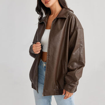 Oversized Leather-Look Bomber