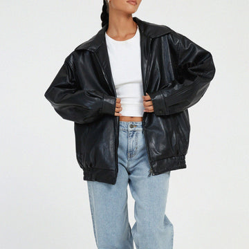 Oversized Leather-Look Bomber