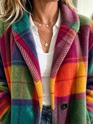 Oversized Plaid Lapel Coat