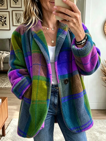 Oversized Plaid Lapel Coat