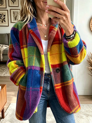Oversized Plaid Lapel Coat