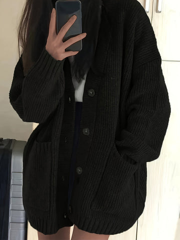 Oversized Ribbed Button Cardigan