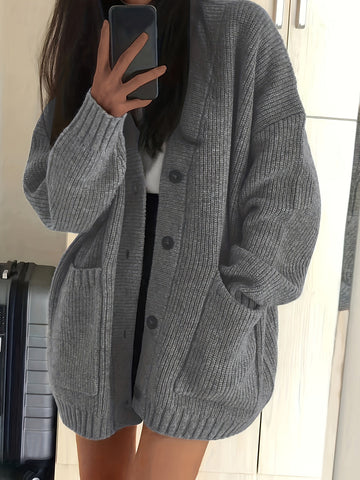 Oversized Ribbed Button Cardigan