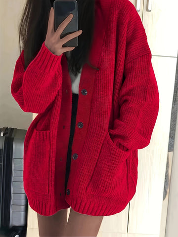 Oversized Ribbed Button Cardigan