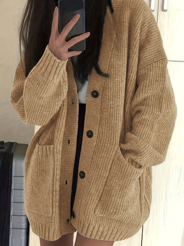 Oversized Ribbed Button Cardigan
