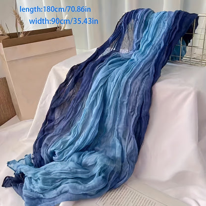 Blue pleated gradient scarf with a size overlay