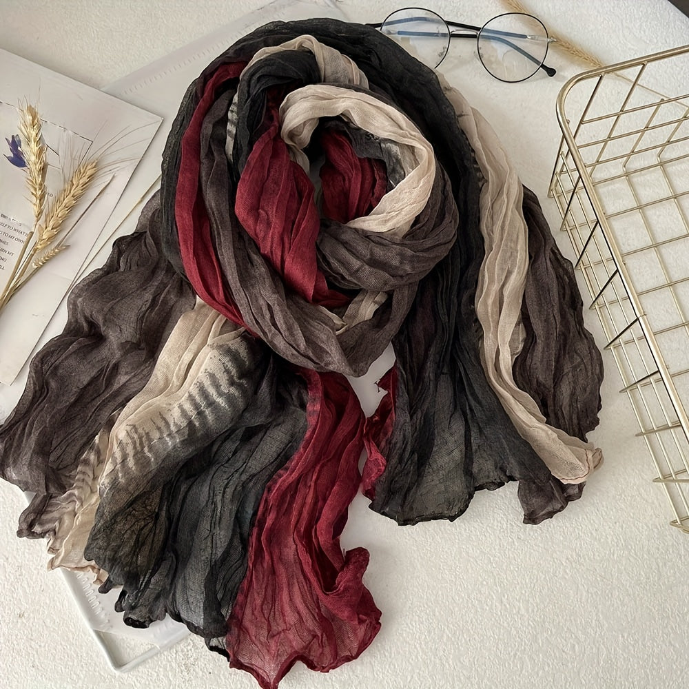 Burgundy, black and cream pleated gradient scarf