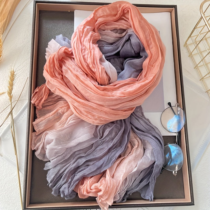 Coral and lilac pleated gradient scarf