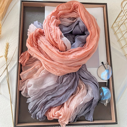 Coral and lilac pleated gradient scarf