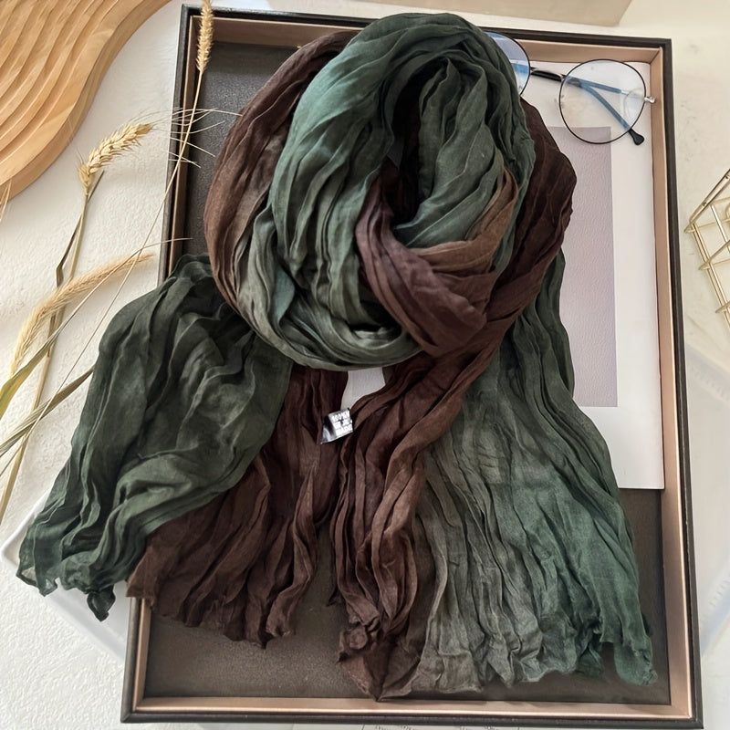 Dark green and brown pleated gradient scarf