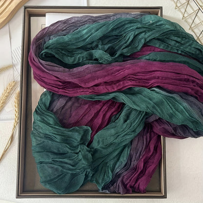 Green and purple pleated gradient scarf