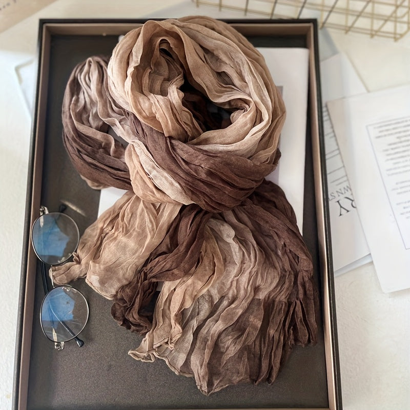 Khaki and brown pleated gradient scarf