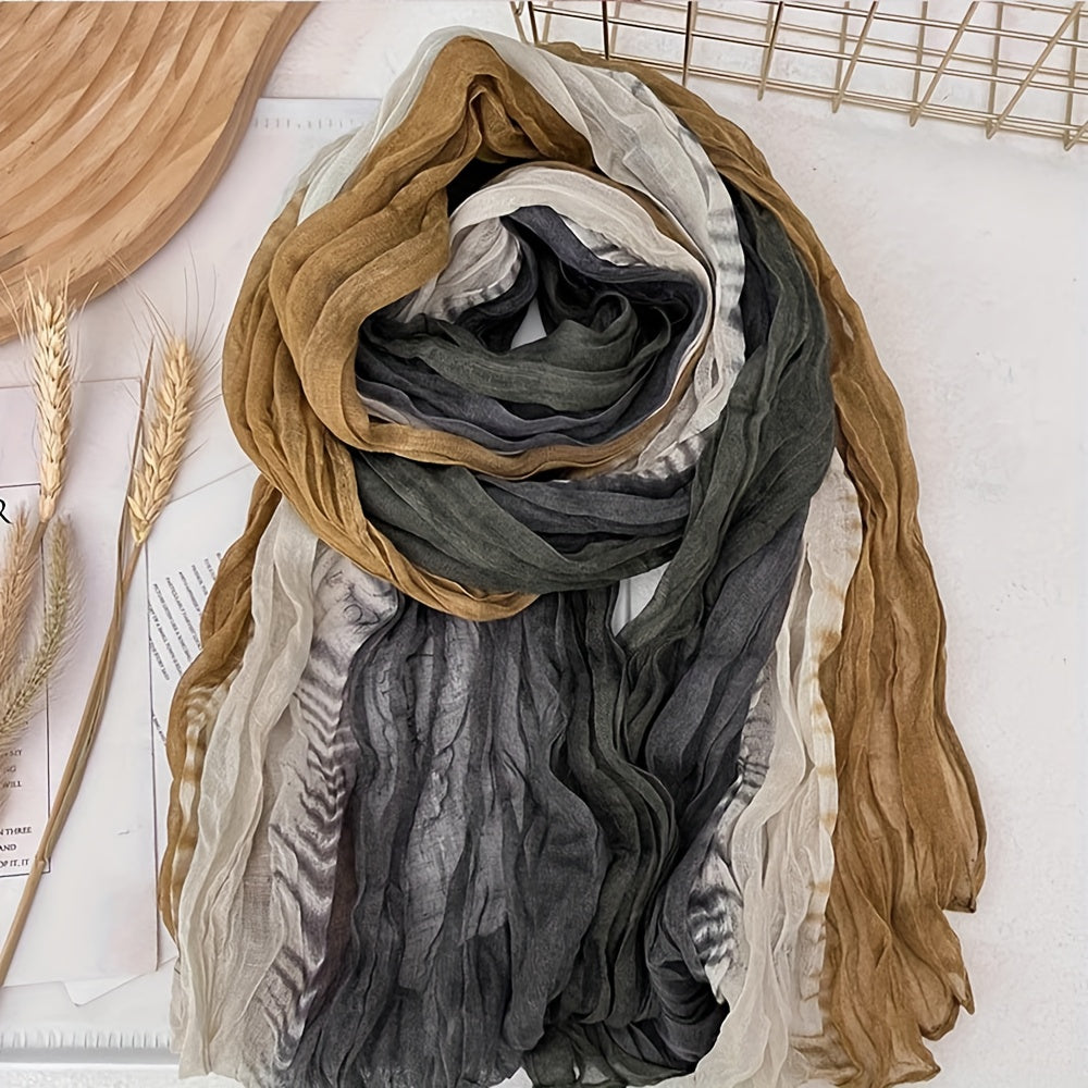 Mustard, gray and white pleated gradient scarf