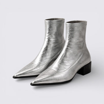 Pointed Toe Metallic Ankle Boots