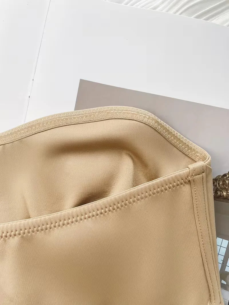 Close up of the inner cup of the nude strapless bra