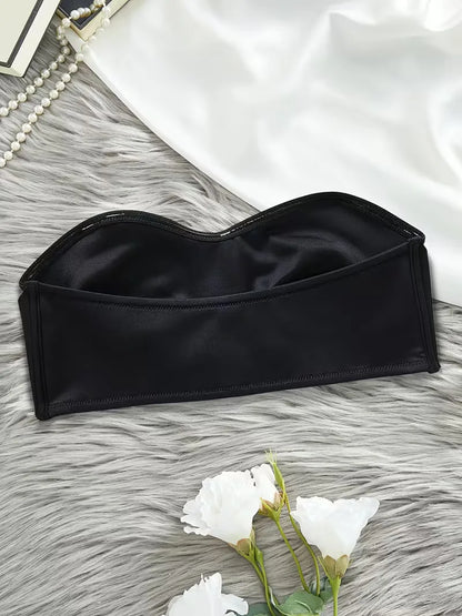 Black push up strapless bra laid flat