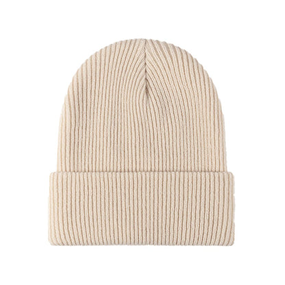 Beige ribbed cuff beanie