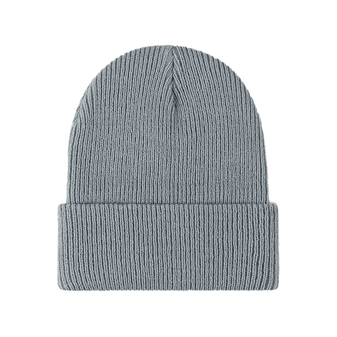 Gray ribbed cuff beanie