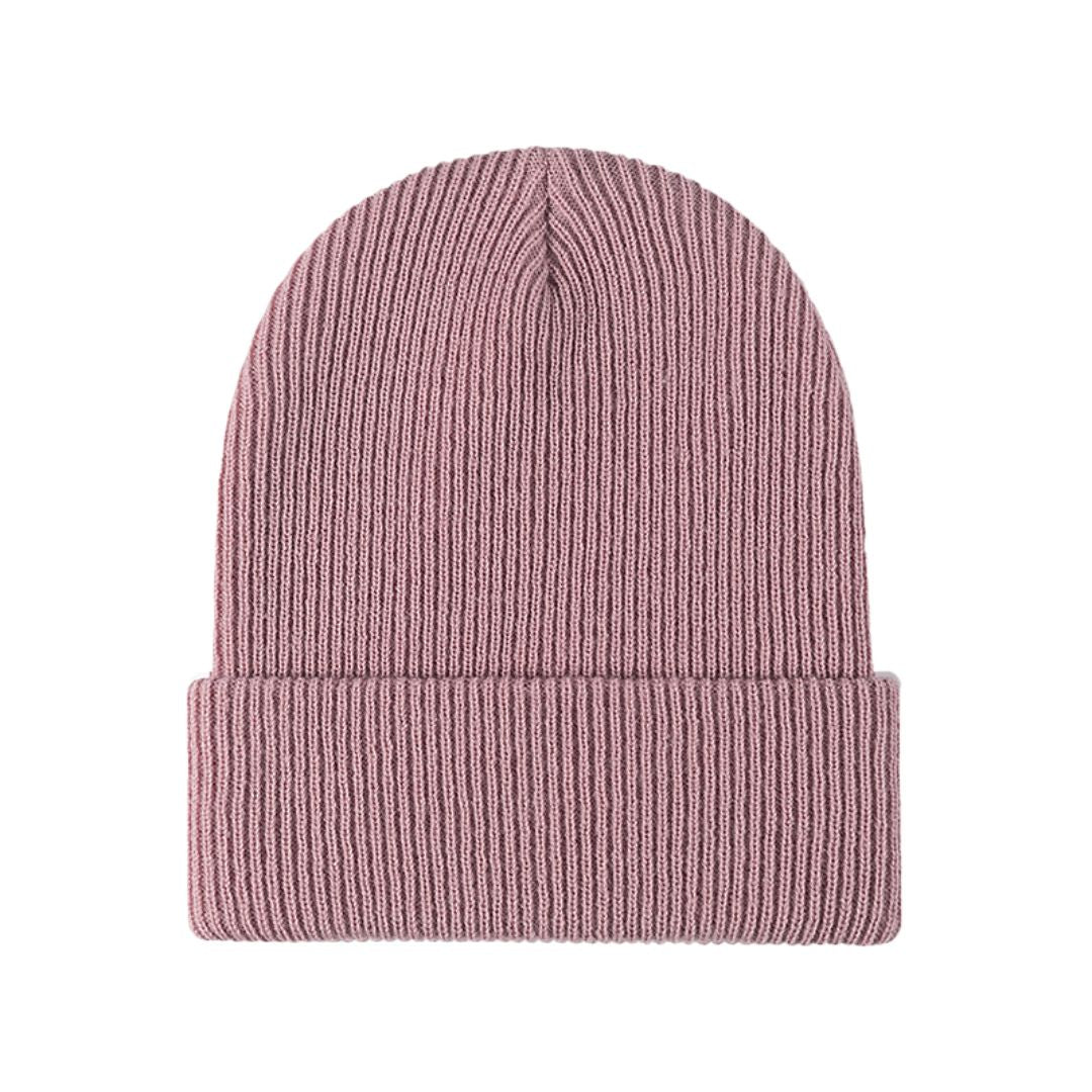Dusty pink ribbed cuff beanie