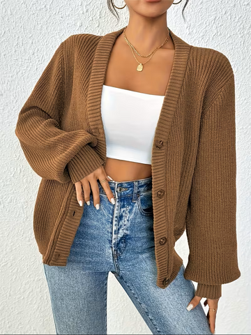 Ribbed Drop Shoulder Cardigan