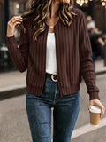 Ribbed Zip Front Jacket in Brown | Valenira