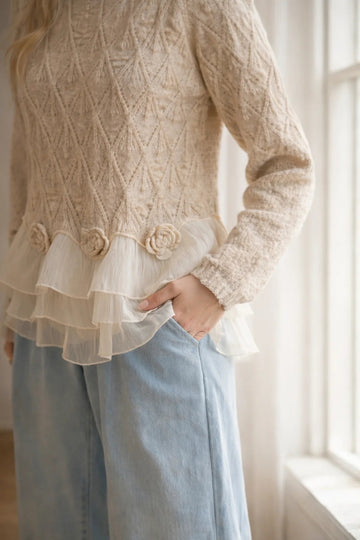 Ruffle Hem Pointelle Sweater