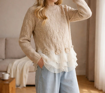 Ruffle Hem Pointelle Sweater