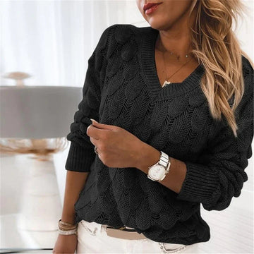 Scalloped Pointelle V-Neck Sweater