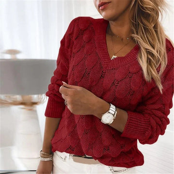 Scalloped Pointelle V-Neck Sweater