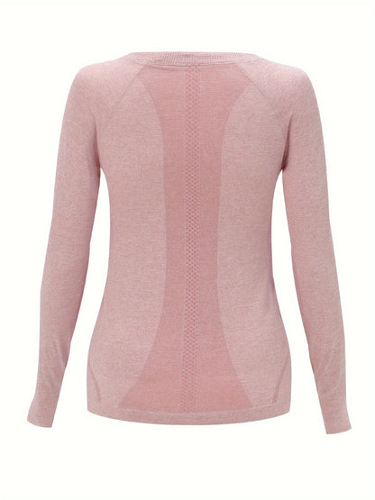 Back view of the pink seamless knit sport top