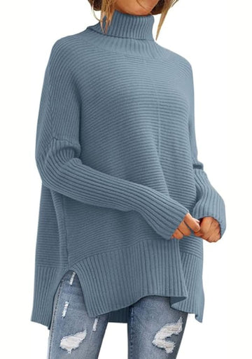 Side Slit Turtleneck Sweater