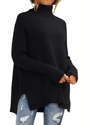 Side Slit Turtleneck Sweater