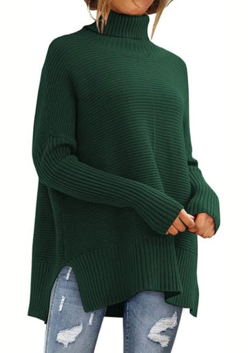 Side Slit Turtleneck Sweater