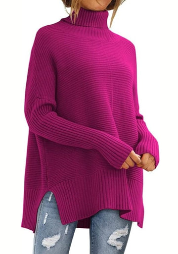 Side Slit Turtleneck Sweater