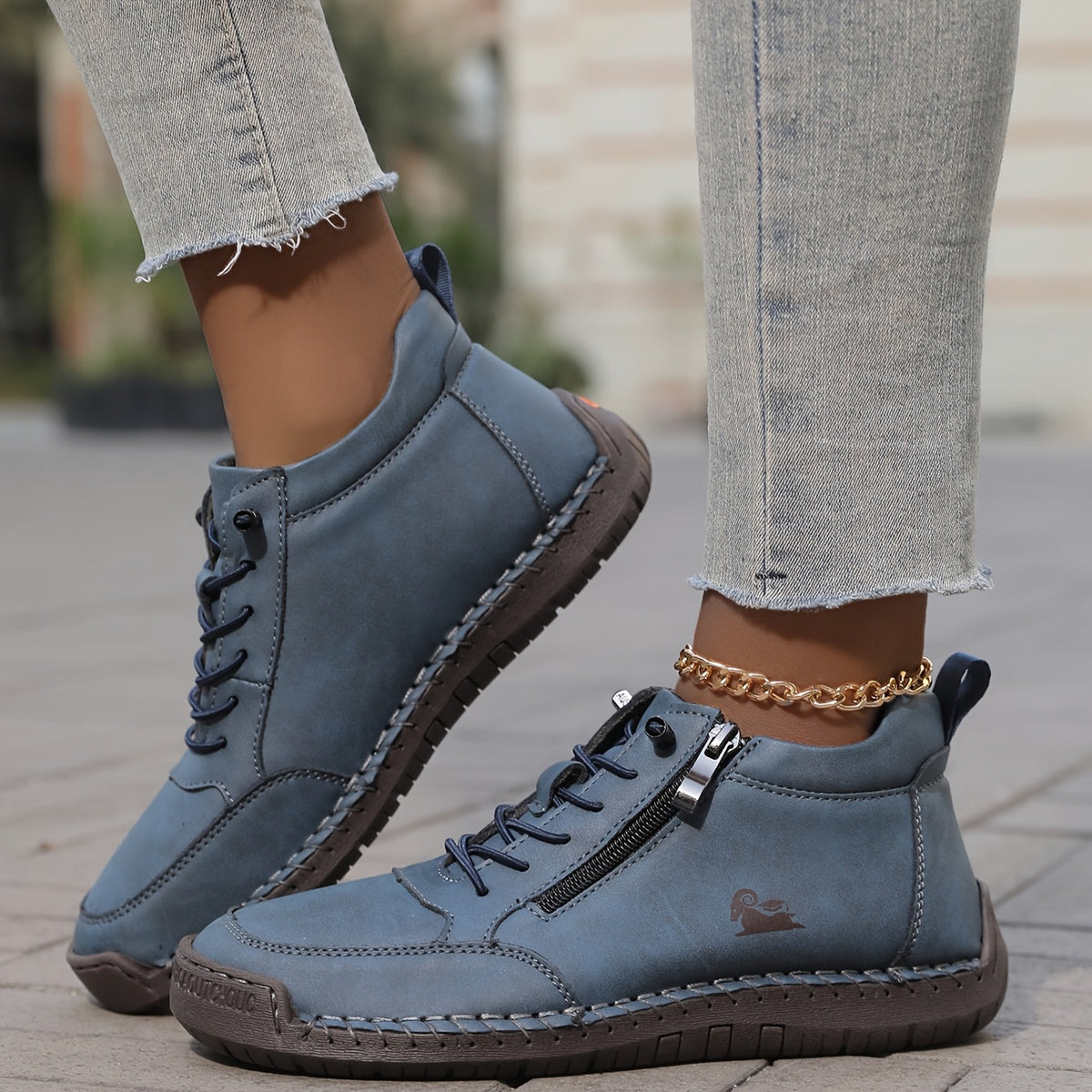 Blue side zip sneakers